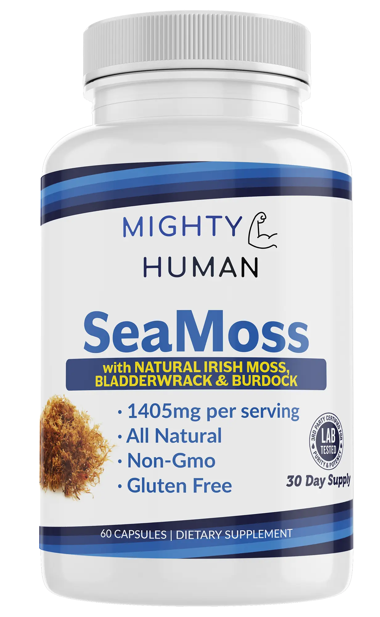 SeaMoss - Natural Irish Moss, Bladderwrack & Burdock Supplement - 60 Capsules Mighty Human