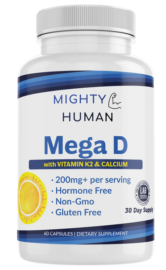 Mega D - Vitamin D with K2 and Calcium - 60 Capsules Mighty Human